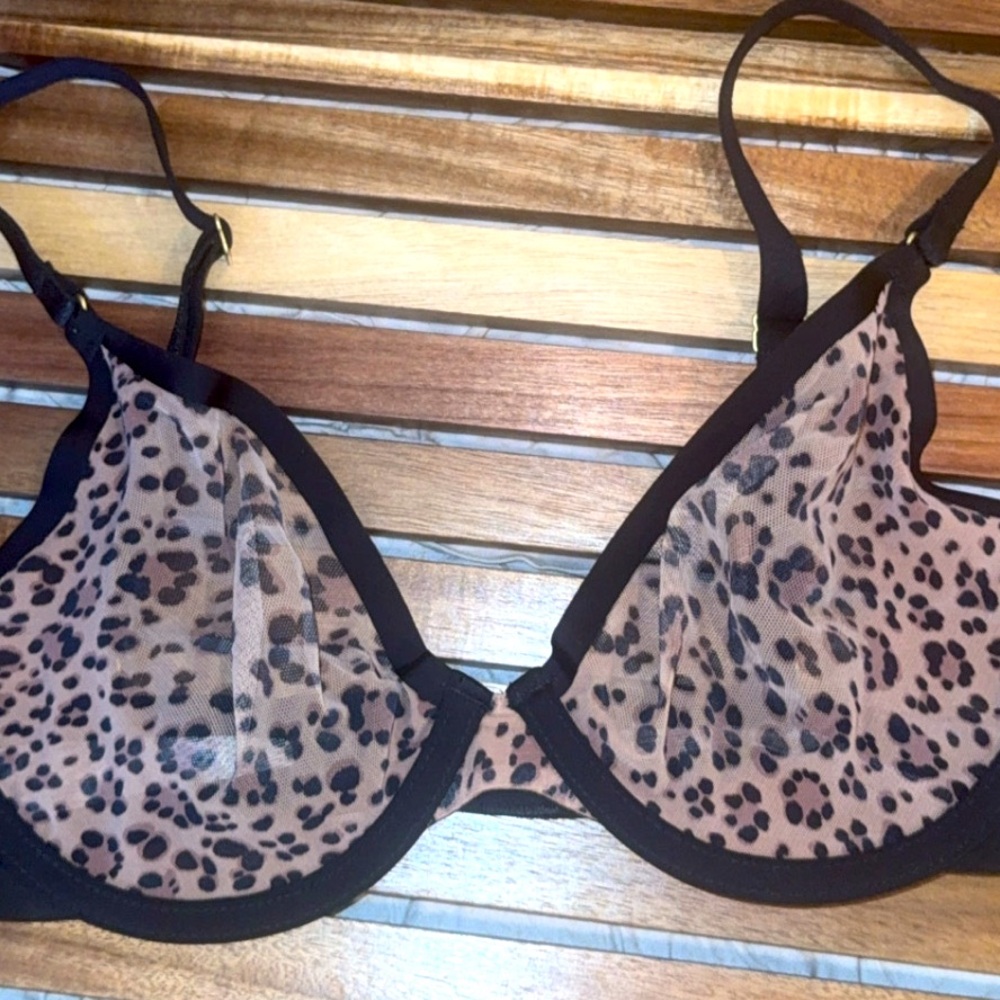 CUUP The Plunge Mesh Underwire Sheer Cheetah Animal Leopard Print UW Bra 38A - Picture 11 of 14